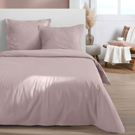 Housse de couette 240x220 coloris rose + 2 taies 100% microfibre