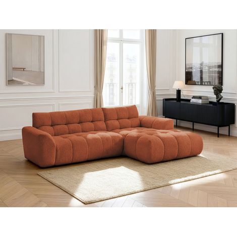 BOBOCHIC - Canapé d'angle fixe JAYA tissu chenille Angle droit Orange (1/5)