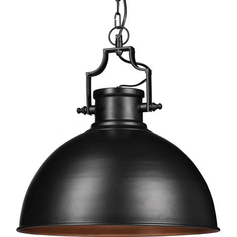 Suspension Relaxdays style industriel shabby, pour salle à manger, culot E27, Ø 40,5 cm, noir (1/5)