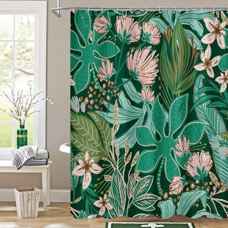 Rideau de douche taille XL, hauteur 240 cm x largeur 180 cm, rideau de séparation pour salle de bain, rideau de douche à motif floral, rideau de douche élégant (1/5)