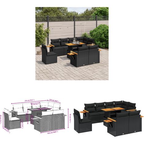 9-tlg. Garten-Sofagarnitur mit Kissen Schwarz Poly Rattan - Gartenmöbel Set - PE-Rattan Möbel - Outdoor Lounge - Garten Sofa - Balkon Möbel - Home & Living (1/3)