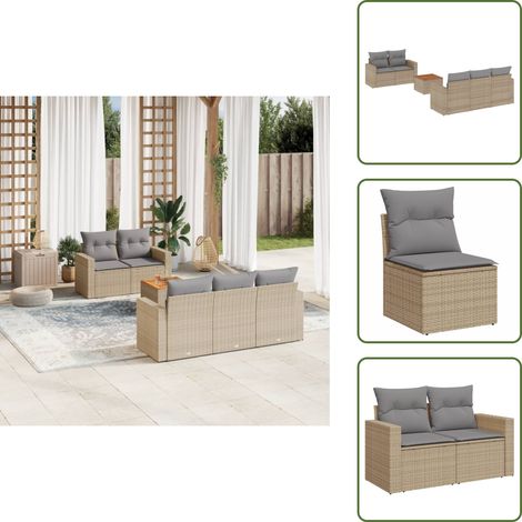 6-tlg. Garten-Sofagarnitur mit Kissen Beige Poly Rattan - Gartenmöbel Set - Outdoor Möbel - Rattan Gartenset - Lounge Set - Esstisch Set (1/5)