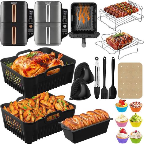 Air Fryer Accessories Double Stack XL 9.5L SL400EU/SL400EUCP and Two Inner Silicone Tank Set for Foodi MAX Dual Zone SL400EU/COSORI 8.5L Air Fryer (1/5)