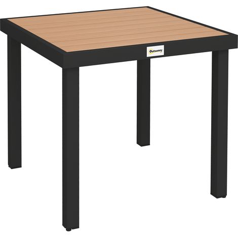 Table de jardin en aluminium avec plateau imitation bois 78x78x74 cm noire pour 4 personnes (1/5)