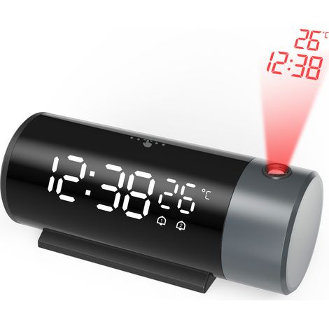 Reloj despertador con proyector inteligente, control de temperatura, retroiluminación roja, pantalla LED, doble alarma, proyección de 180° hasta 5 m – ABS, temporizador de apagado automático de 5 a 60 (1/5)