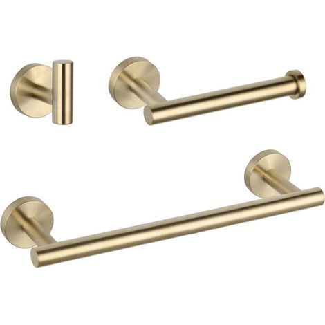 Conjunto CHARLES 40 dorado cepillado  Toallero + portarrollos + 1 percha