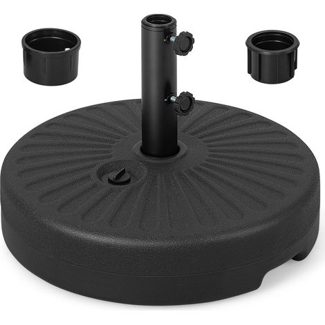 Socle rond de parasol 19,5 pouces HDPE noir remplissable eau/sable, double molette serrage poignée inférieure patins protecteurs mâts 1,5"/1,9" jardin terrasse café bord piscine (1/5)