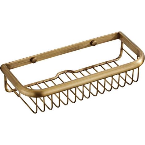 Rustproof wall-mounted bathroom shelf – Rectangular basket for shampoo and conditioner – Wall-mounted – Polished brass (1/5)