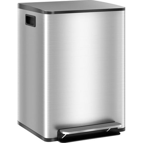 BIDONE IMMONDIZIA A 2 SEZIONI DA 20L A PEDALE CON COPERCHIO SILENZIOSO. IN ACCIAIO INOX E PP. 41.8X36.7X58 CM (1/5)