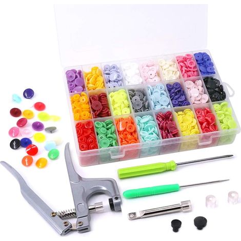 384 pezzi di chiusure a scatto in plastica T5 di alta qualità, 24 colori, con pinze per chiusure a scatto, chiusura manuale fissa in plastica SE (1/5)
