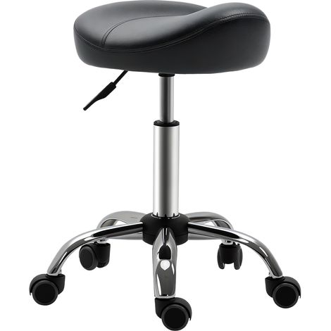 Tabouret salon noir siège selle hauteur ajustable simili cuir confort repos 48x48x54-69cm