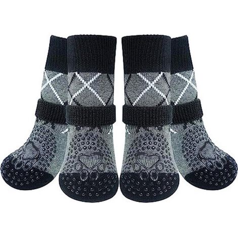 Scarpe per cani, confezione da 2 calzini antiscivolo per cani, impediscono al cane di leccarsi le zampe, per pavimenti in legno, protezione antiscivolo per zampe e piedi, marrone, taglia (1/5)