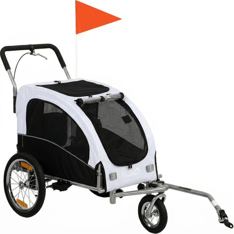 Remorque vélo 2-en-1 pliable pour chien, buggy canin pour petits & moyens chiens jusqu'à 20 kg, Blanc (1/5)