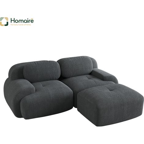 Canapé modulable en velours côtelé gris avec accoudoirs 208 x 178 x 75 cm HOMAIRE (1/4)