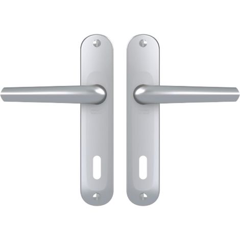 1 - Poignée de porte - Plaque longue - Entraxe 165 mm - Carré 7 mm - Zamak résistant - Réversible - Pour chambre et bureau - Argent - 38-48 cm