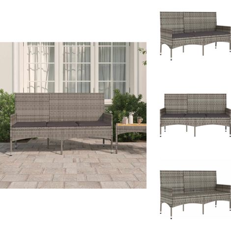 Banc de jardin à 3 places avec coussins Gris Résine tressée - Banc De Jardin - Mobilier De Jardin - Chaise Extérieure - Assise Confortable - Résine Tressée