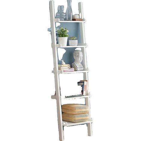 Étagère Échelle, Design à 5 Niveaux, Utilisation Polyvalente, BLANC (1/2)
