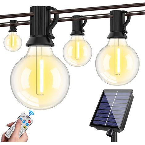 Guirlande lumineuse solaire G40 anti choc étanche résistant pluie anti UV fil de cuivre LED extérieur décoration d ambiance 10m 15 ampoules guirlande solaire jardin terrasse balcon fête (1/5)