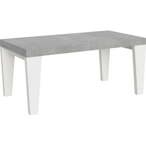 Table extensible gris béton et pieds bois blanc 6 à 20 places Kristo 180 à 440cm-Support 4 pieds (1/5)