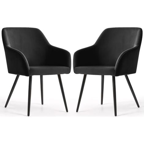 Set di 2 Sedie in velluto liscio ESTELLE Nero gambe nere (1/5)