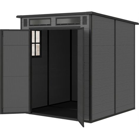 Outsunny Casetta Giardino Plastica 182x182cm, Pavimento, Porte Serratura, Grigio
