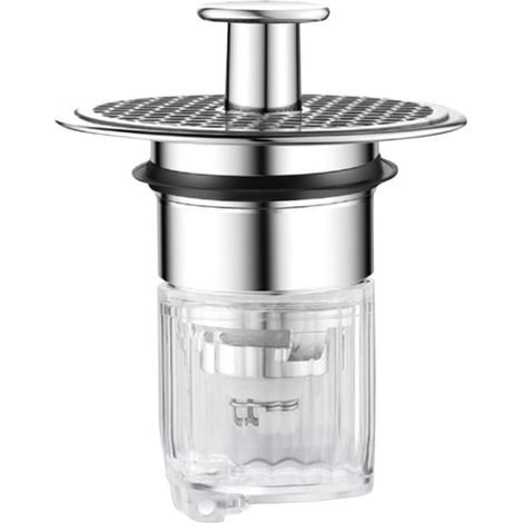 Bouchon de Vidange à Pression pour Lavabo Argenté Filtre Anti - Obstruction (1/5)