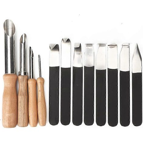 Ensemble de 12 outils artisanaux en acier inoxydable avec manche en bois pour sculpter la poterie et l'argile. (1/4)
