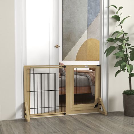 Recinzione estensibile a 2 pannelli per animali domestici con gambe di supporto triangolari 112-159x44x70 cm Naturale