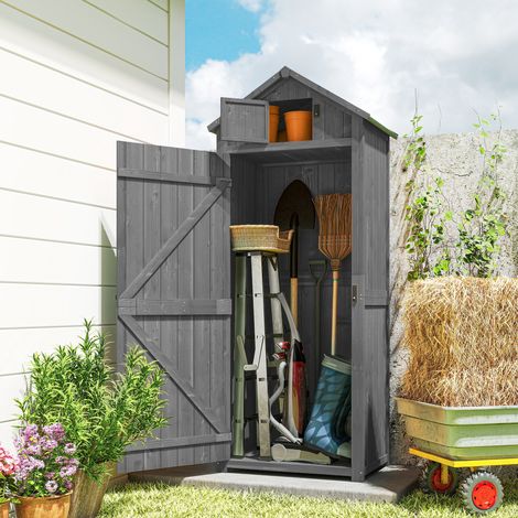 Petit abri de jardin en bois, abri à outils peu encombrant avec 3 étagères amovibles et ouverture de toit, toit en asphalte étanche et porte verrouillable, 77 x 54,2 x 179 cm, gris