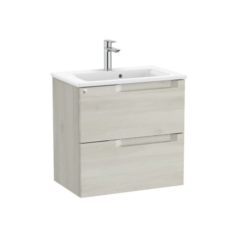 MUEBLE COMPACTO 600MM ALEYDA 2 CAJONES + LAVABO 380MM BLANCO MADERA