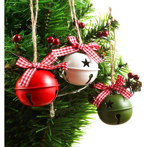 Ensemble de 3 cloches de Noël (rouge, blanche, verte) – décorations pour sapin, couronne, décoration de fenêtre (1/5)