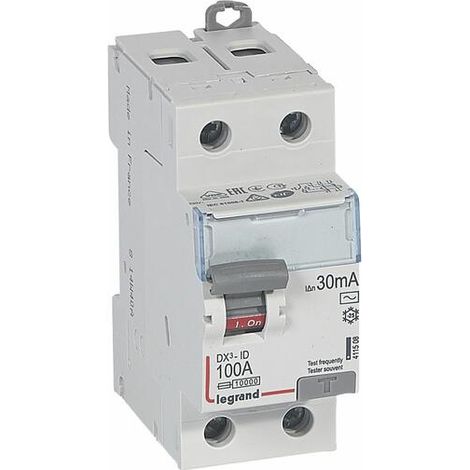 Interrupteur différentiel DX³-ID arrivée haute et départ bas à vis - 2P 230V 100A typeAC 30mA - 2 modules - LEGRAND