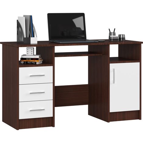 Scrivania AKORD ANA Wengé 124 cm 1 anta 3 cassetti inserto frontale Bianco 124x52x74 cm
