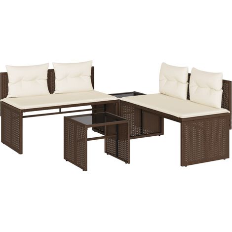 vidaXL Set Divano da Giardino 4 pz con Cuscini Marrone in Polyrattan (1/5)