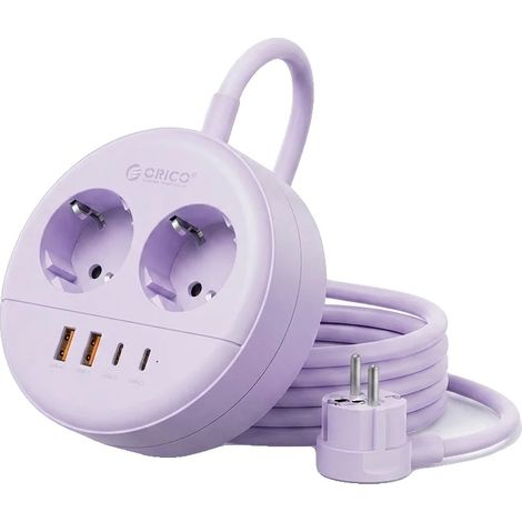 Regleta eléctrica, carga USB PD, protección contra sobretensiones, 3M 2A2U2C Morado (1/2)