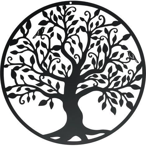 Silhouette d'arbre de vie en métal pour décoration murale d'intérieur ou d'extérieur (noir, 28 x 28 cm) (1/5)