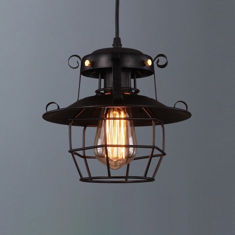 Lampadario in stile industriale retrò, adatto per tavoli da bar, bar, ristoranti, gabbie per uccelli, lampadario creativo in ferro con una sola testa (lampadina non inclusa). (1/5)