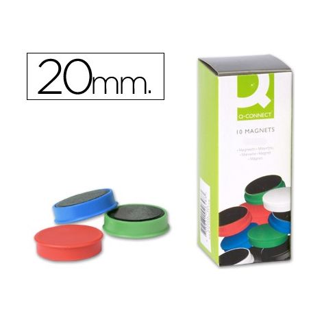 Imanes para sujecion q-connect ideal para pizarras magneticas20 mm colores surtidos -caja de 10 imanes