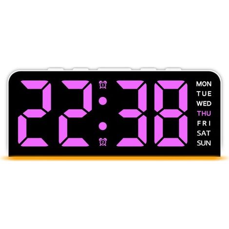 Réveil numérique LED avec grand affichage de la date et de la température - Lumière blanche/rose (1/5)