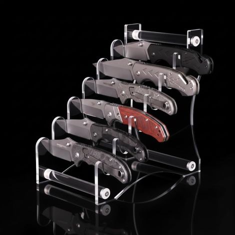 Support de Présentation – 6 Niveaux pour Couteaux de Poche, Pliants, EDC et Dagues – Fentes en U, Stand Transparent pour Maison, Commerce ou Vitrine (Transparent) (1/5)