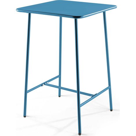 Table haute de jardin carrée en acier bleu pacific - Palavas (1/5)