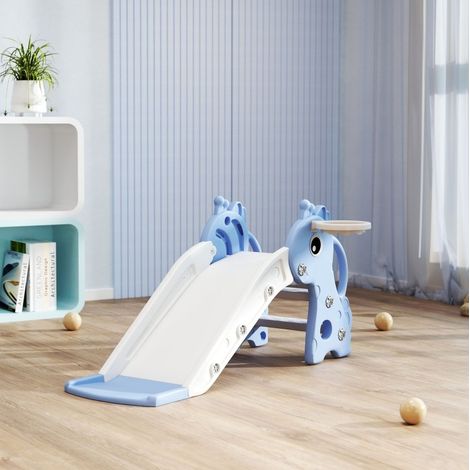 Toboggan enfant 3-en-1 106x51,5x52 cm en HDPE bleu, panier de basket, pour salle de jeux – MEUBLIV (1/5)