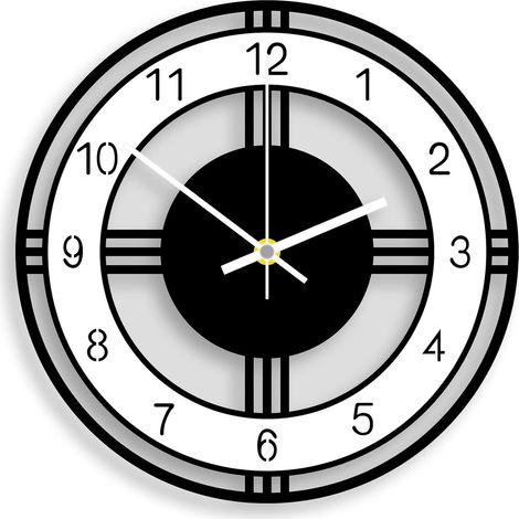 Wall Clock Modern Design Acrylic Silent Quartz Wall Clocks for School Office Living Room Kitchen Decorative Round 12 Inches (Black White) (1/5)