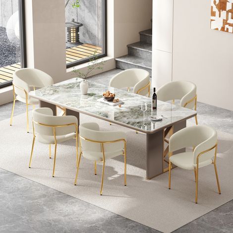 Silla de comedor, diseño minimalista, estructura de metal y madera, beige (1/5)