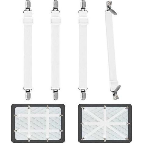 Tendeur Drap Housse pour Linge de Lit 4 Pièces, Réglable Sangles Draps Élastique Sangle de Maintien Ajustable pour Lit ou Canapé d'angle, Matelas, Fauteuil Sièges Coussin (Blanc) (1/4)