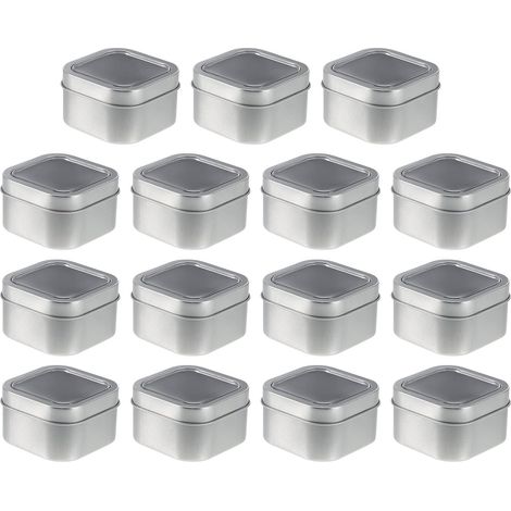 Boîtes Métalliques Carrées Argentées 15 Pcs 4 Oz avec Couvercles Transparents, Boîte à Cosmétiques et Contenant pour Fabrication de Bougies, Rangement Pratique pour Maison (1/5)