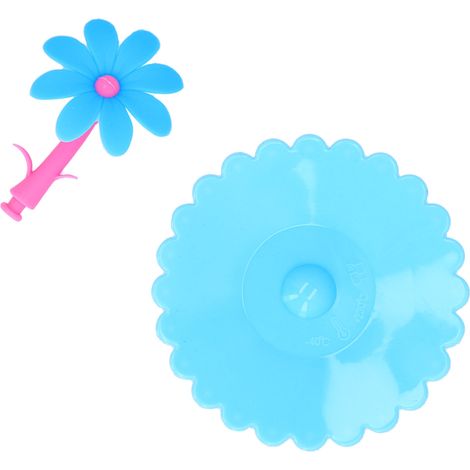 Couvercle en silicone anti-poussière pour tasse à boissons chaudes et froides, poignée en forme de fleur pour cuisine et maison, bleu