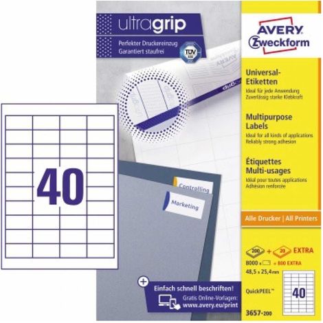 Universaletikett ultragrip 48,5 x 25,4 mm (B x H) nicht wieder ablösbar Papier weiß 8.800 Etik./Pack. (1/5)