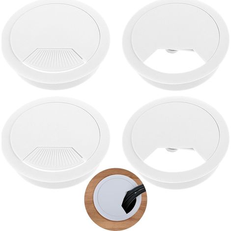 Lot de 4 passe-câbles pour bureau - 60 mm - En plastique - Rond - Pour table et bureau - Blanc (1/5)