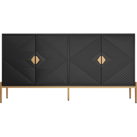 ELVMI Credenza con 4 Ante e Gambe in Metallo per Soggiorno Sala da Pranzo Ingresso in MDF 162×40×80 cm Nero (1/5)